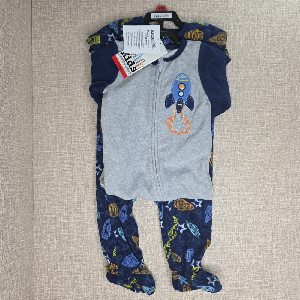 Kids Headquarters Baby Fleece Footed Pajamas 2-Pack Rocket Ship Set Size 9 Month